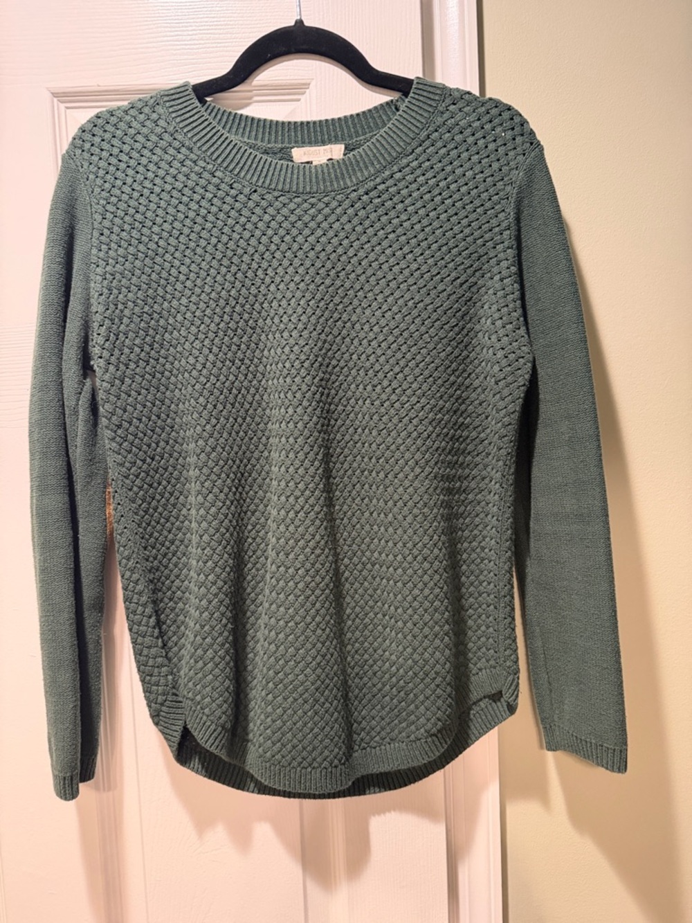 Josey Women's Green Crewneck Sweater with Tan Elbow Patches